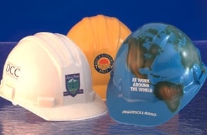 Branded hard hats pad printed for OCC, Shell, and Ingersoll-Rand